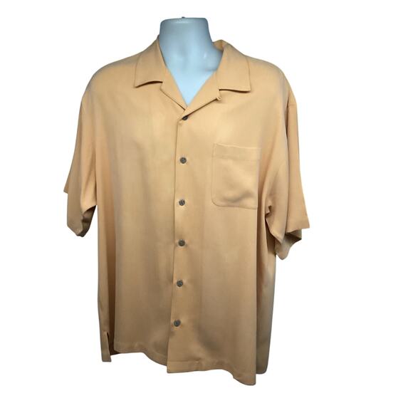 Tommy Bahama Yellow Silk Button Up Vintage Bowling Camp Shirt Large Pocket - Picture 2 of 6